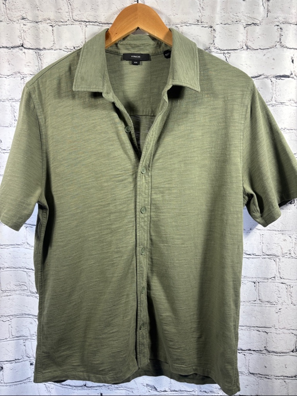 Vince Olive Short Sleeve Button-Down Knit Shirt